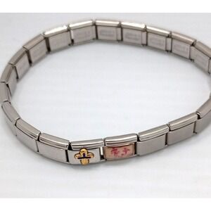 Zoppini Stainless Steel Stretch 21 links Bracelet  Italian Charm Cross Dog 8"